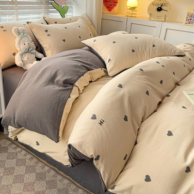 ins小竺棉碎花四件套小清新提花加厚双层纱床单被套水洗棉三件套