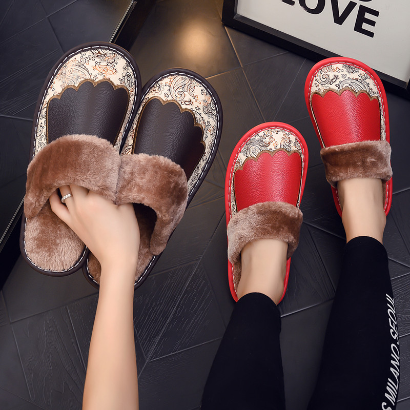 海宁真皮拖鞋防滑室内居家情侣男女冬季棉拖鞋防臭保暖厚底月子鞋