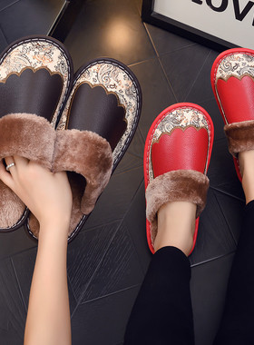 海宁真皮拖鞋防滑室内居家情侣男女冬季棉拖鞋防臭保暖厚底月子鞋