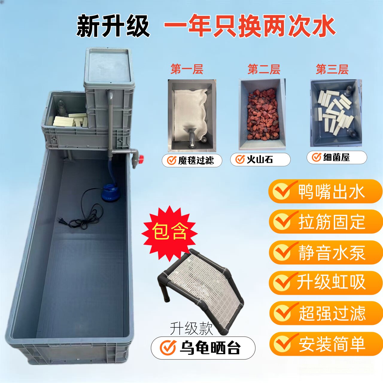 乌龟鱼缸周转箱加厚生态养龟箱龟池排水养殖过滤周转箱耐用大容量