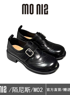 MONIZ陌尼斯英伦风皮带扣乐福鞋女2026春季中跟圆头一脚蹬单鞋女