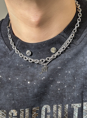 欧美叠戴十二星座吊坠项链男生小众钛钢不掉色女ins潮牌锁骨链潮