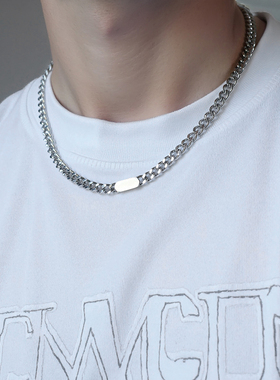 欧美古巴项链铁牌定制刻字男生嘻哈美式锁骨链百搭钛钢不掉色潮酷