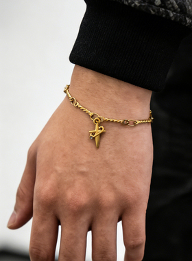 美式纽棍金色十字架星芒男生手链钛钢轻奢高级感街头个性手串配饰