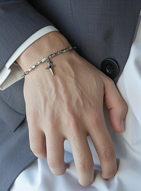 原创双子黑星芒莫比乌斯钛钢手链男士小众配饰ins手串潮牌高级感