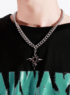 项链男潮牌太阳热火吊坠钛钢ins小众设计女高级感嘻哈配饰百搭