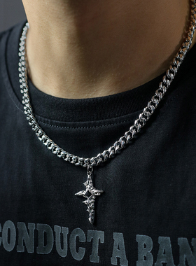 美式古巴不规则黑钻十字架项链男生小众潮牌百搭嘻哈ins高级感酷