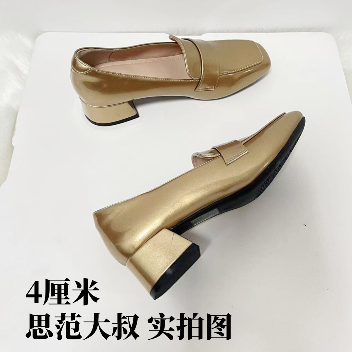 复古英伦高跟小皮鞋女春粗跟一脚蹬乐福鞋工作鞋方头学院风jk女鞋