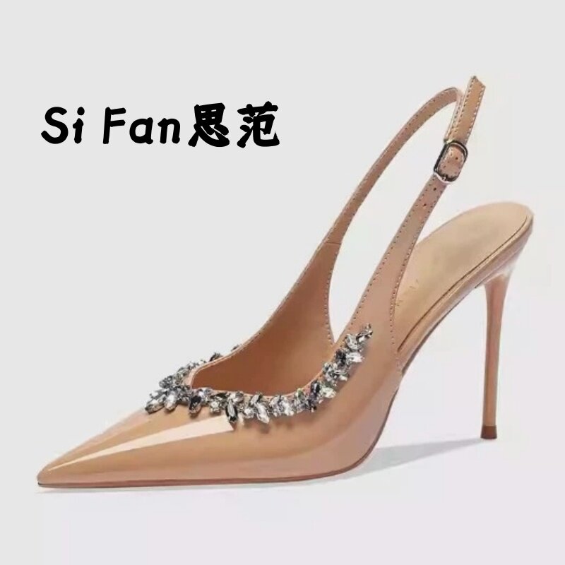 Si Fan思范 裸色水钻高跟鞋女2026夏季新款尖头包头凉鞋细跟单鞋