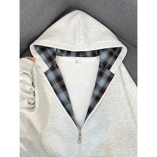 隐藏式 子拼接卫衣外套男女秋冬宽松休闲百搭上衣 口袋韩系学院风格