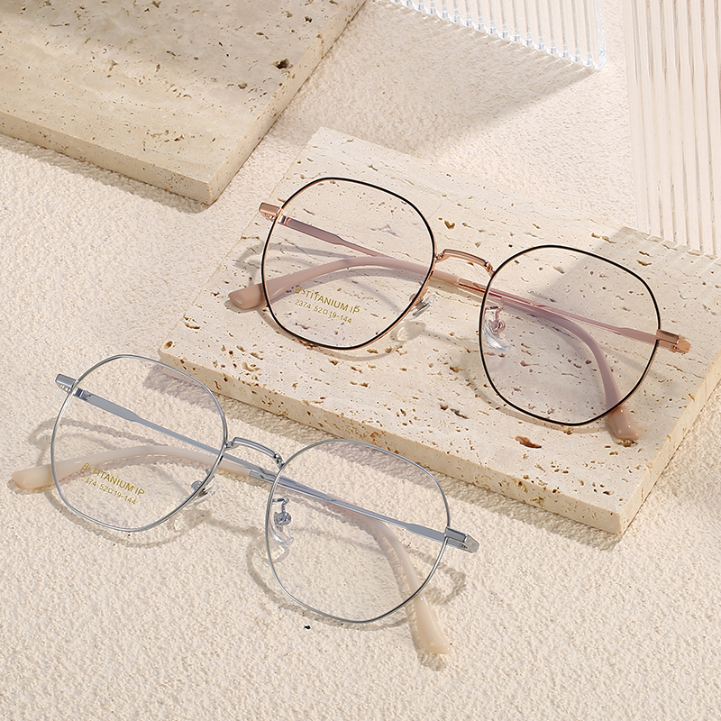 新款时尚超轻钛架 复古多边方形可配近视眼镜半钛女潮流复古全框