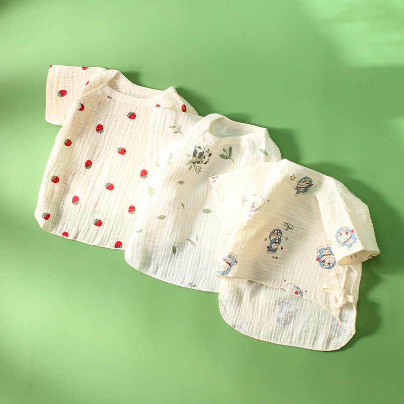 婴儿纯棉纱布半背衣短袖双层绉纱新生儿衣服上衣男宝女宝出生衣服,童装/婴儿装/亲子装,保暖上装,淘宝优惠券,粉丝福利购,淘宝优惠卷