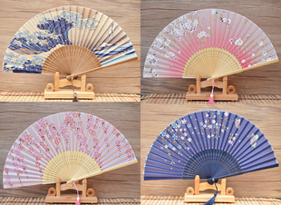 折扇真丝扇子 饰摆件女式 和风折扇精美樱花中国风扇子家居装 日式