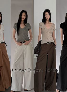 2026春款花沐醒888123高腰阔腿裤配腰带右侧拉链 大阔腿