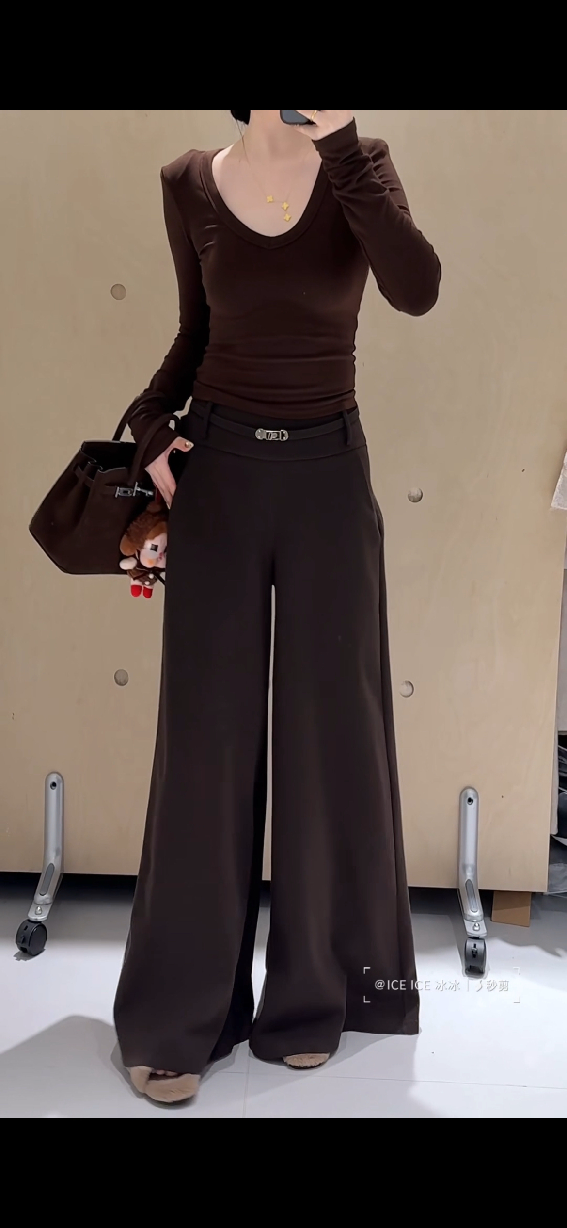 广州2025花沐醒888123-1 加厚高腰毛呢阔腿裤拖地裤送腰带