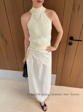 2026早春韩系高腰显瘦设计感绑带直筒裙女早秋新款气质半身长裙子