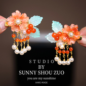 新款 中国风橘色儿童发夹2026年春节汉服头饰古风宝宝可爱拜年对夹