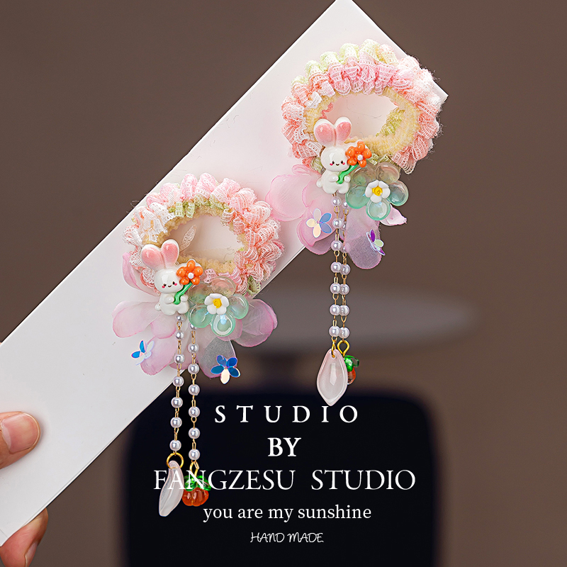 汉服儿童发圈小女孩古风头饰长款飘带国庆中秋节表演舞台搭配头饰