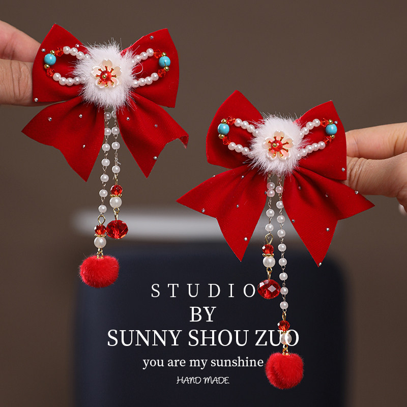 2026新年款流苏儿童红色发夹新中式拜年对夹小女孩可爱喜庆发饰女,童装/婴儿装/亲子装,发饰,淘宝优惠券,粉丝福利购,淘宝优惠卷