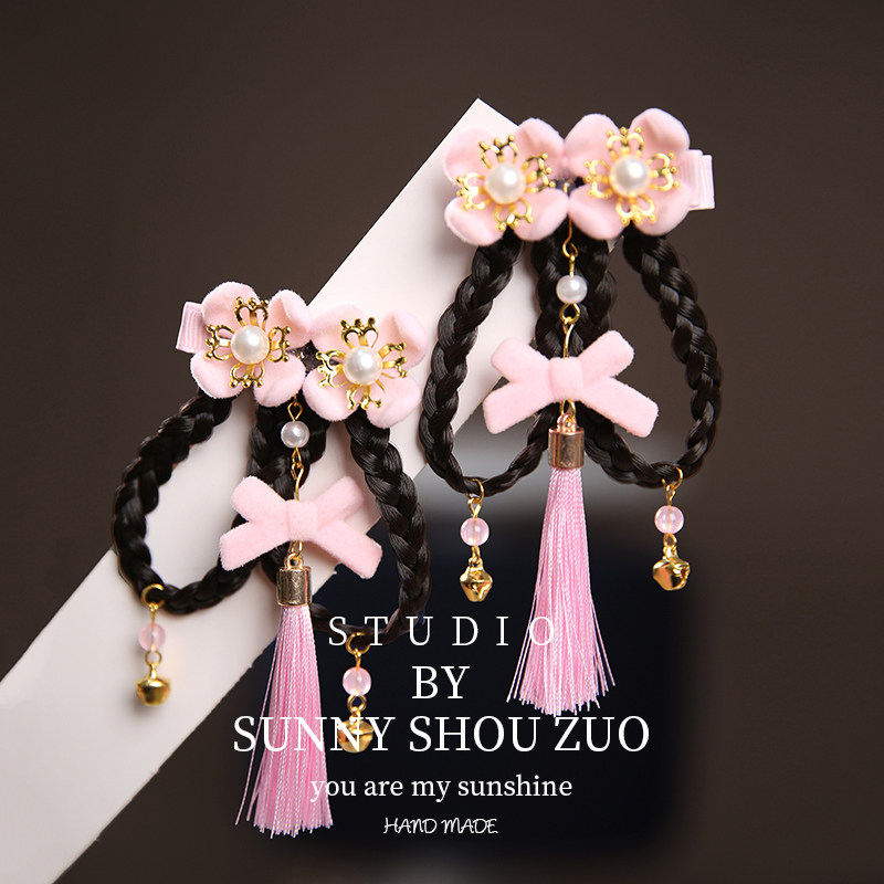 甜美国风儿童发夹2026新年女童粉色流苏蝴蝶结发饰可爱不伤发头饰