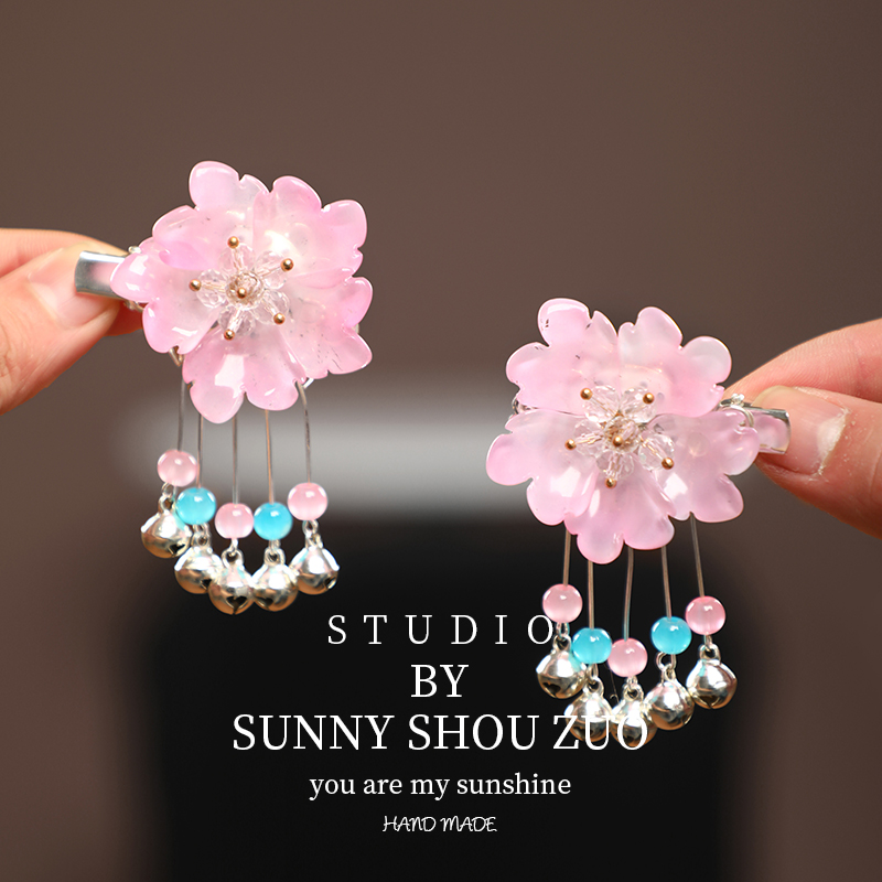 流苏儿童拜年红色粉色发夹子