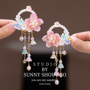 新款汉服头饰女儿童对夹配饰古装小公主粉色饰品夹子发夹古风发饰