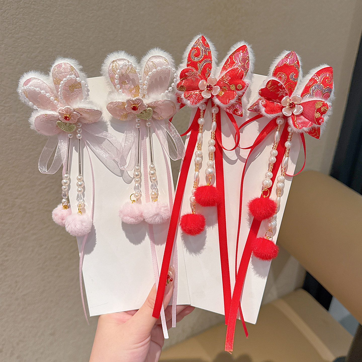 2026新年古风发饰女孩汉服头饰超仙流苏发夹儿童毛绒红色春节发卡,童装/婴儿装/亲子装,发饰,淘宝优惠券,粉丝福利购,淘宝优惠卷