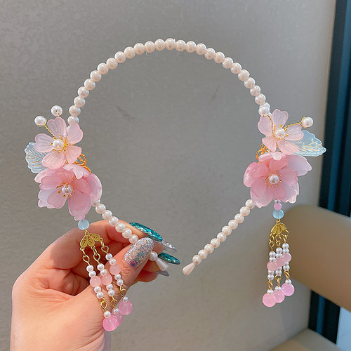 汉服头饰儿童纯手工珍珠流苏发箍