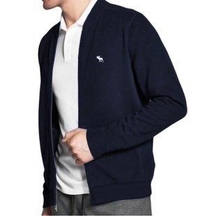 Abercrombie&Fitch春秋薄款开衫男士卫衣af立领运动拉链休闲外套