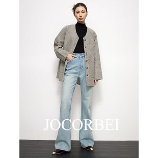 【显瘦喇叭JOCORBEI风格美式微弹】显腿长女复古趋势牛仔裤高腰