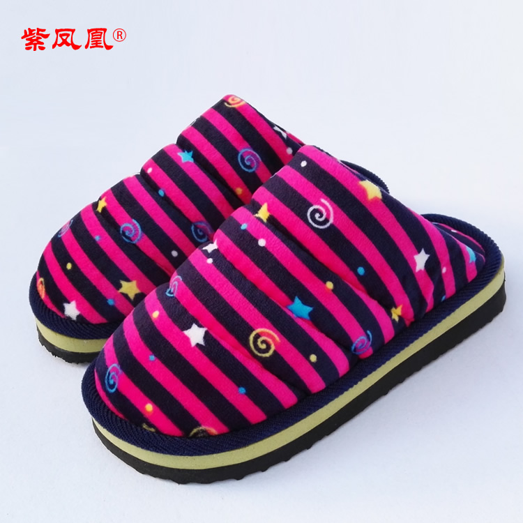 冬季厚底手工棉拖鞋女士泡沫橡胶防滑加厚毛绒保暖居家中跟棉拖鞋