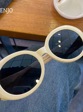 CBENJO/明星同款板材椭圆形白框墨镜  复古辣妹风质感太阳镜