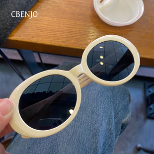 CBENJO 复古辣妹风质感太阳镜 明星同款 板材椭圆形白框墨镜