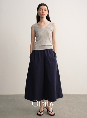 Oraby · 春夏100%棉极简风A字大摆宽松高腰显瘦纯棉休闲八分裤