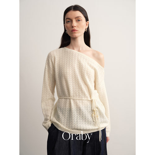Oraby·斜肩镂空针织罩衫