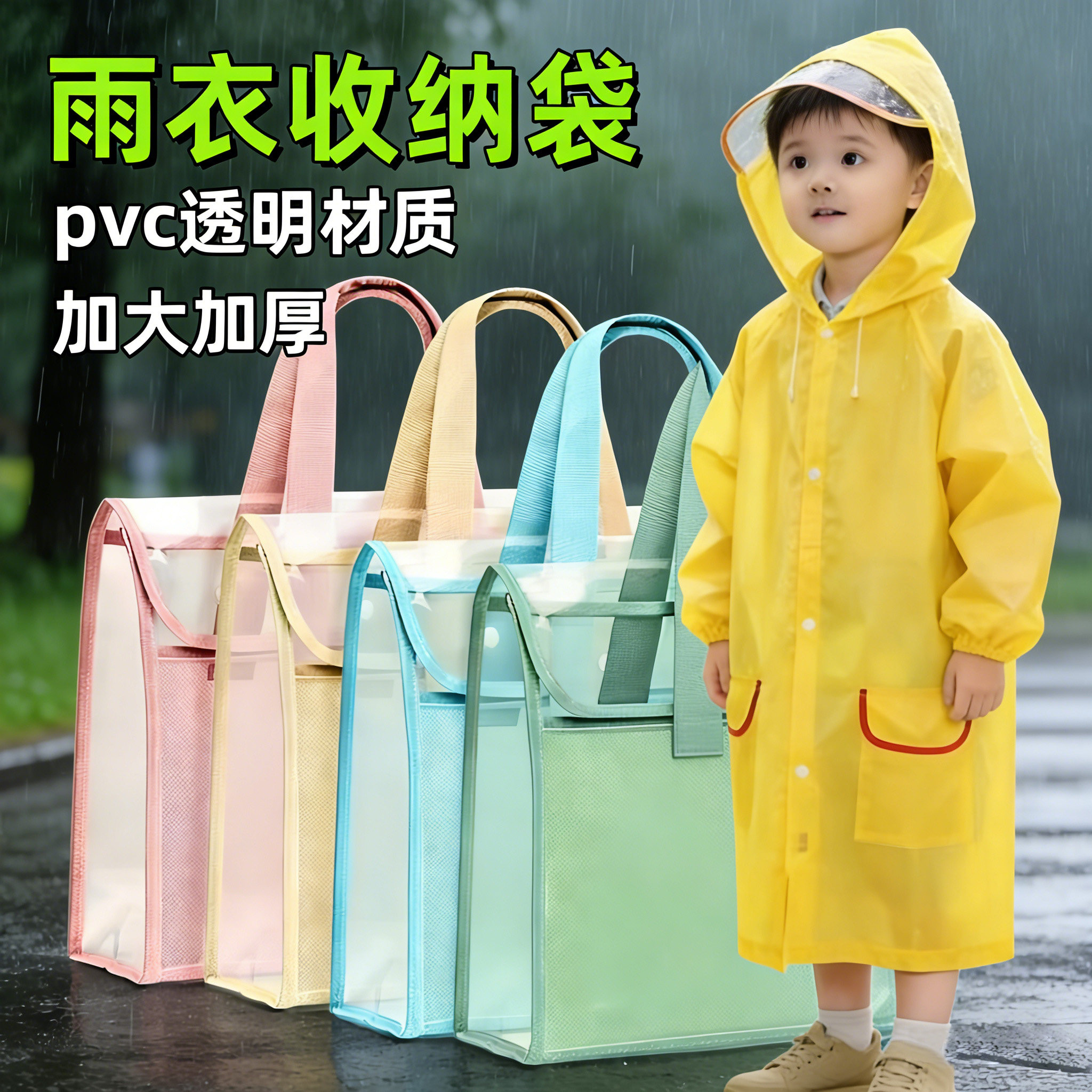 小学生雨衣收纳袋儿童装雨衣专用的防水手提袋子透明电动车包神器