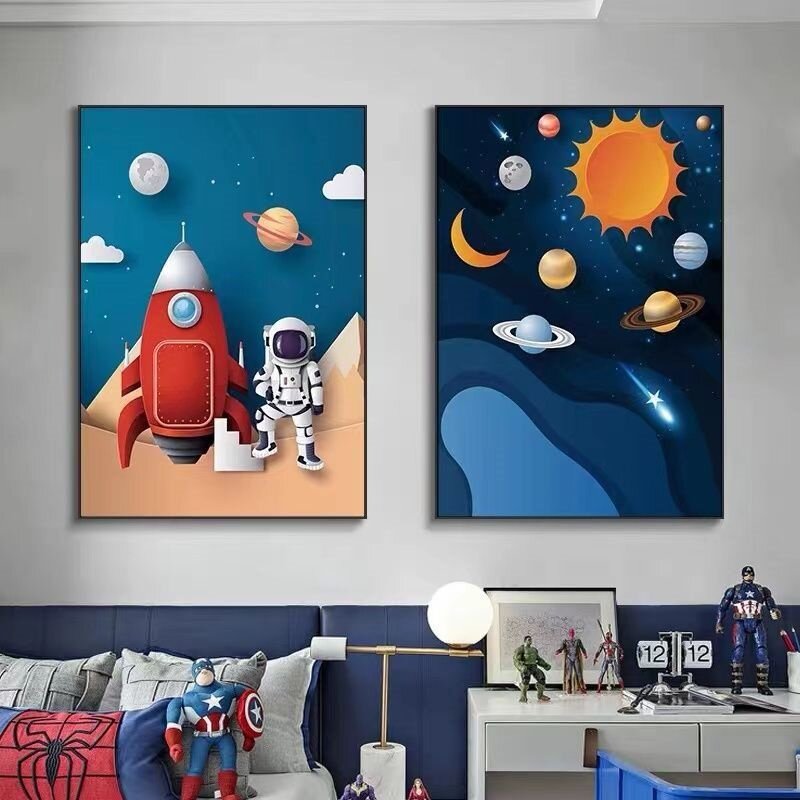 儿童装饰画卡通抽象卧室床头背景墙挂画男孩女孩房间温馨可爱壁画