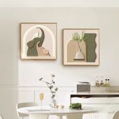 侘寂风餐厅装 饰画客厅正方形挂画吉象如意高级感奶油卧室床头壁画