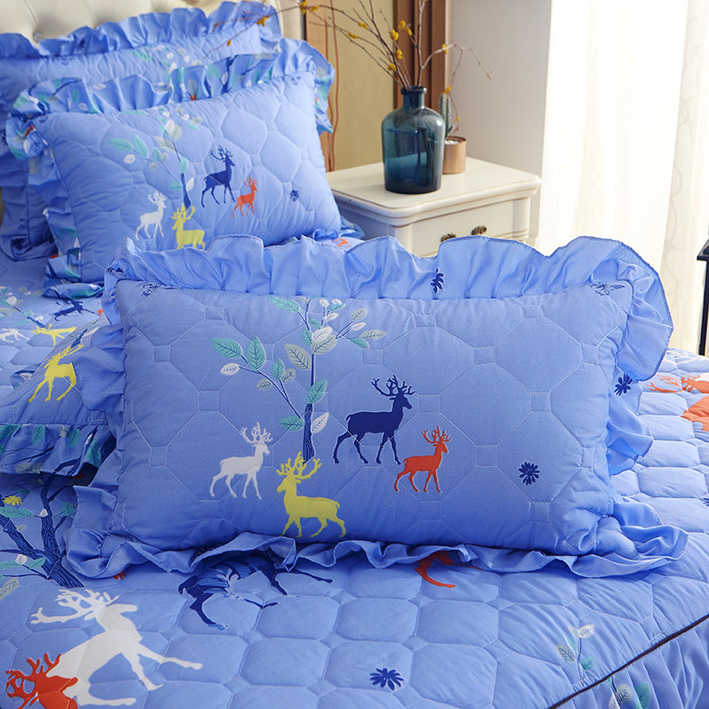 夹棉枕套一对装秋冬加厚保暖花边枕头套学生单人拉链式加棉枕芯套