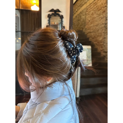 Busan醋酸抓夹女藏青色碎花水钻鲨鱼夹满天星复古盘发高级感发饰