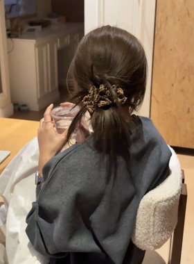 Busan复古布艺豹纹小肠圈头绳2025新款时尚发圈女早秋皮筋发饰品