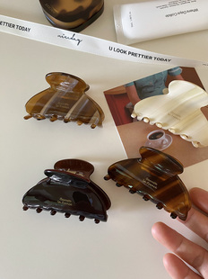 Busan法式 复古巧克力色中号醋酸抓夹发饰气质半扎发盘发夹子头饰