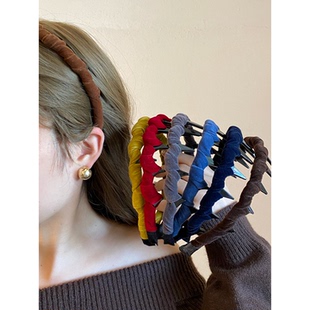 Busan港风复古丝绒波浪带齿发箍不勒头洗脸压发头箍发饰女发卡新