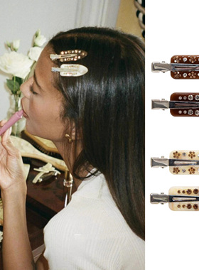 Busan法式复古老钱风emijay同款花朵水钻醋酸无痕发夹小众侧边夹