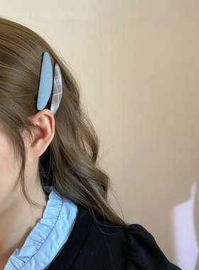 Busan韩系ins显白蓝色格纹发夹时尚布艺碎发刘海夹侧边夹发饰女