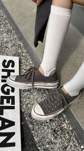 诗歌兰低跟复古做旧球鞋帆布鞋