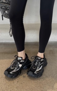 诗歌兰真皮女鞋2024春季新款休闲鞋厚底系带百搭舒适运动鞋老爹鞋