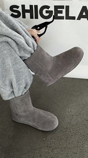 诗歌兰真皮女鞋2025冬季新款时尚百搭舒适厚底加绒保暖雪地靴短靴