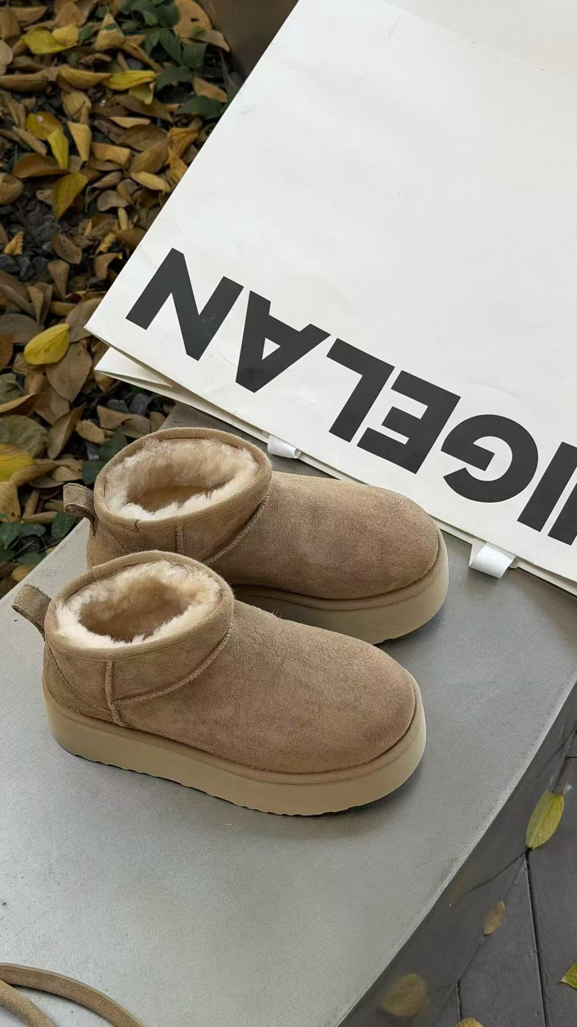 诗歌兰厚底一脚蹬皮毛一体雪地靴