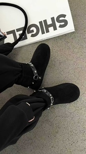 诗歌兰欧洲站真皮女鞋2025冬季新款时尚百搭舒适厚底雪地靴短靴潮